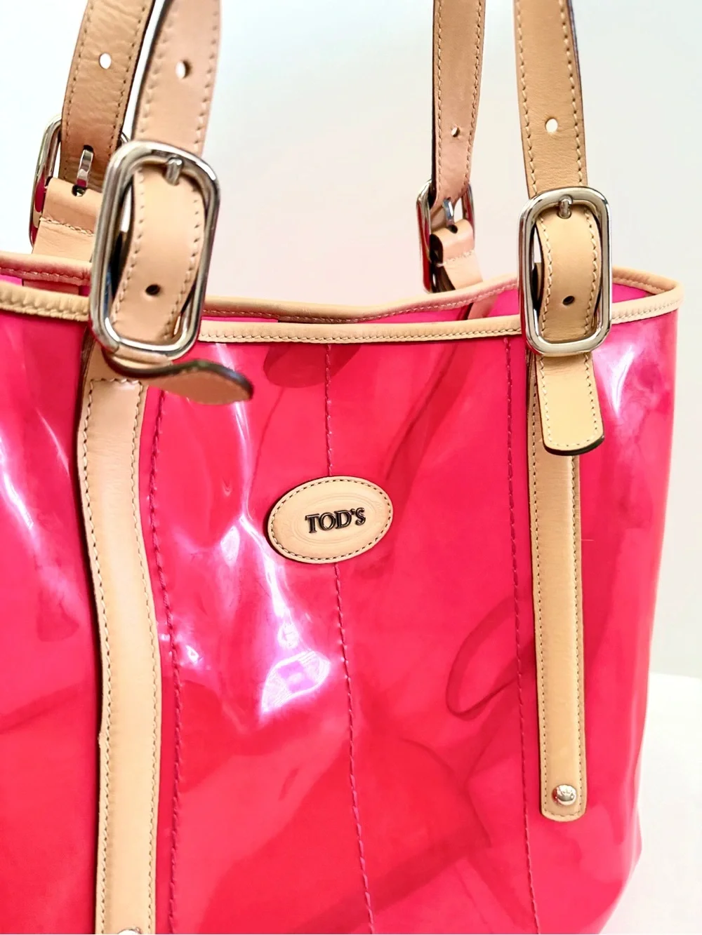 Tod’s PVC Tote Bag Pink Leather Trim Matching pouch